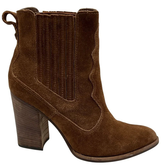 Dolce Vita Womens 7.5 Conway Brown Suede Ankle Boots Scalloped Booties Western - Picture 10 of 16